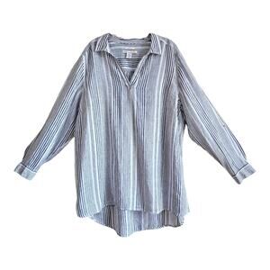 C & C CALIFORNIA Women Plus 2X Linen Tunic Blouse Long Slv Coastal Lagenlook 50"